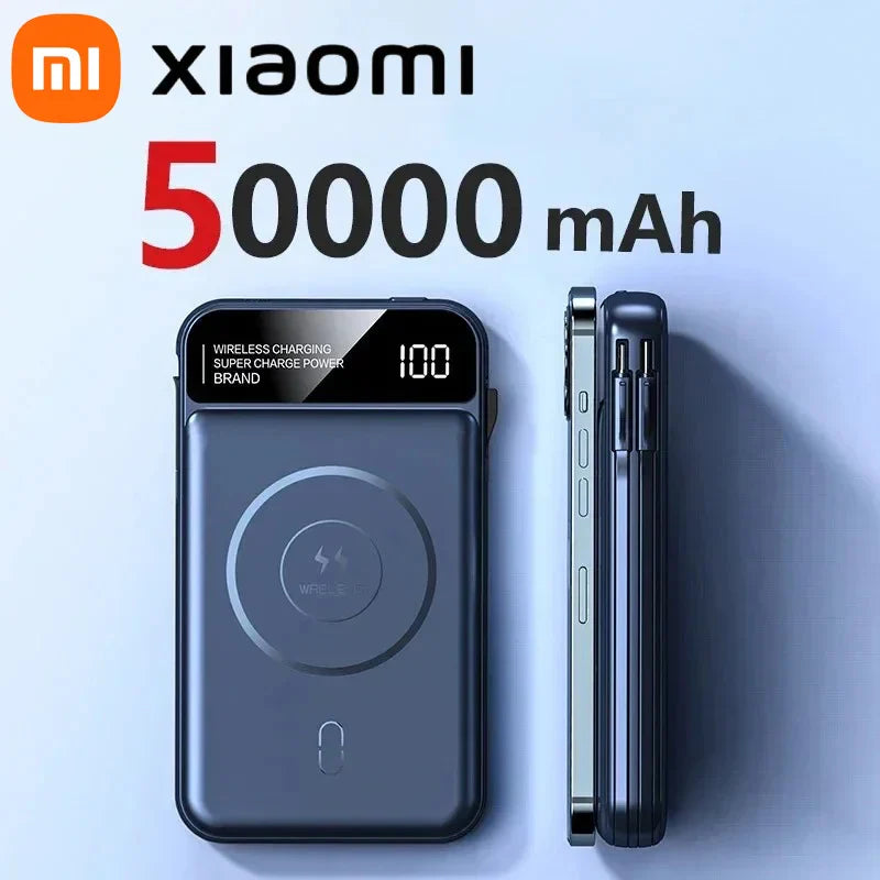 Xiaomi 50000mAh Portable Wireless Charging Power Bank Magnetic Charging Built-in Wire Mobile Phone Battery For Iphone Samsung