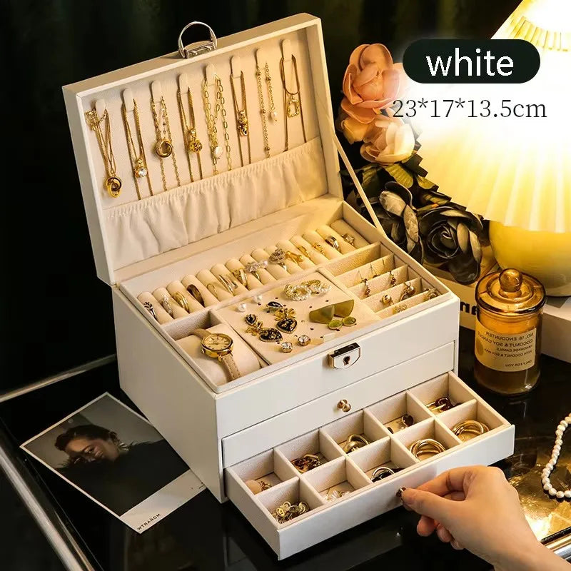 Three-layer Jewelry Storage Box for High-end Exquisite Necklaces, Earrings,Gold Jewelry and Hand Accessories with Large Capacity