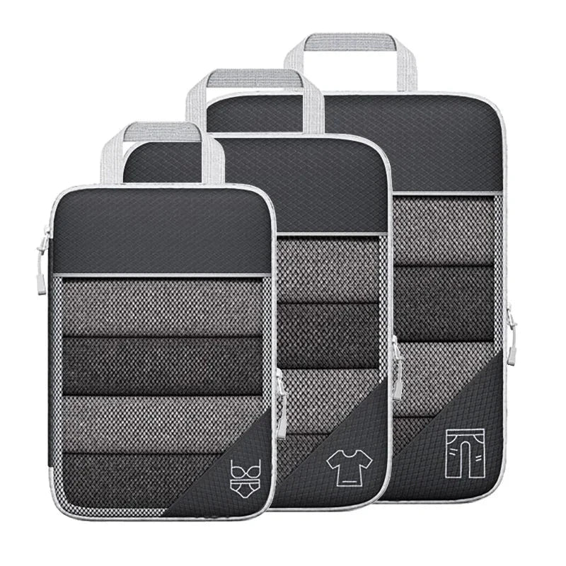3/6PCS Compressed Packing Cubes Travel Storage Set With Shoe Bag Mesh Visual Luggage Organizer Portable Lightweight Suitcase Bag