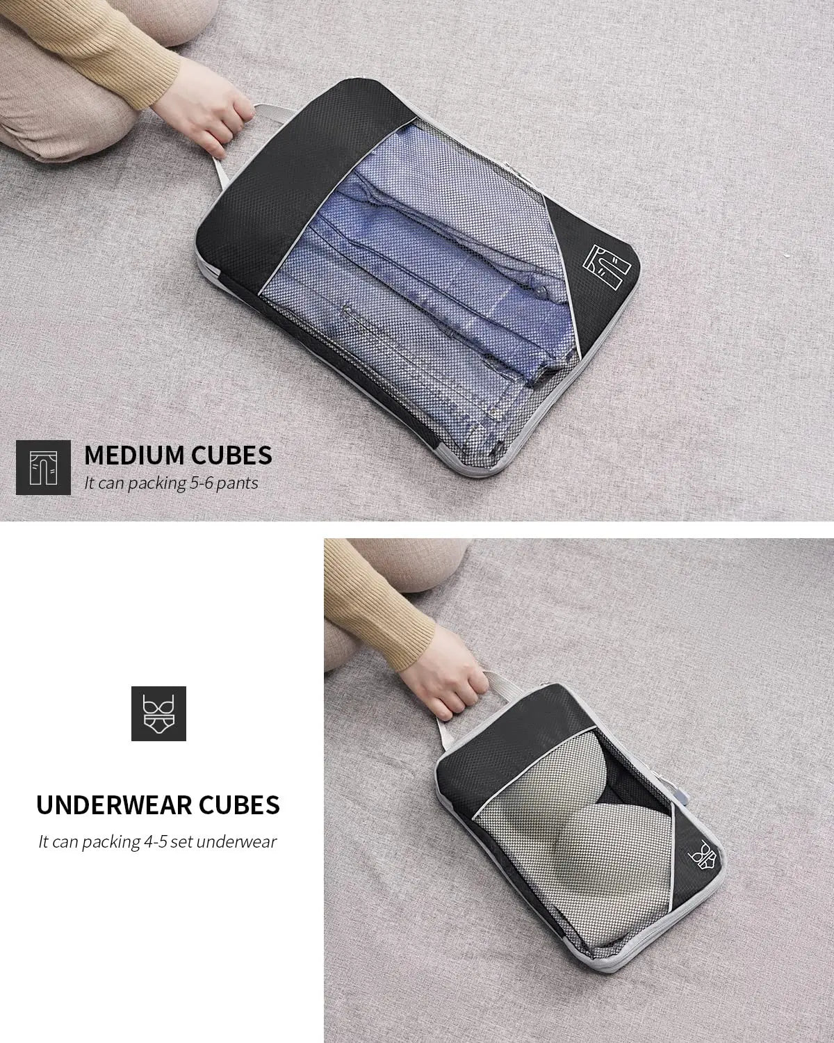 3/6PCS Compressed Packing Cubes Travel Storage Set With Shoe Bag Mesh Visual Luggage Organizer Portable Lightweight Suitcase Bag