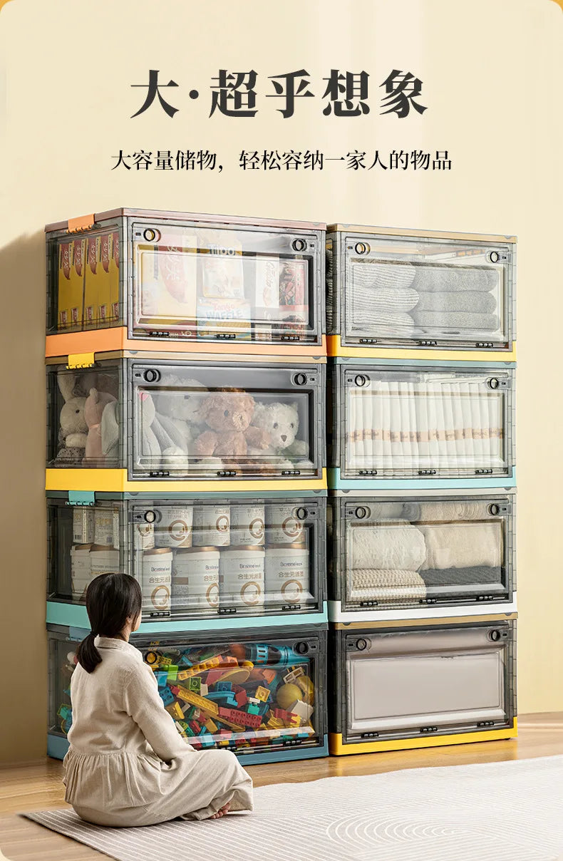 Foldable Storage Trunk Open Storage Box Transparent Storage Bin Home Wardrobe Clothes Organizer Large Capacity Sundries Box