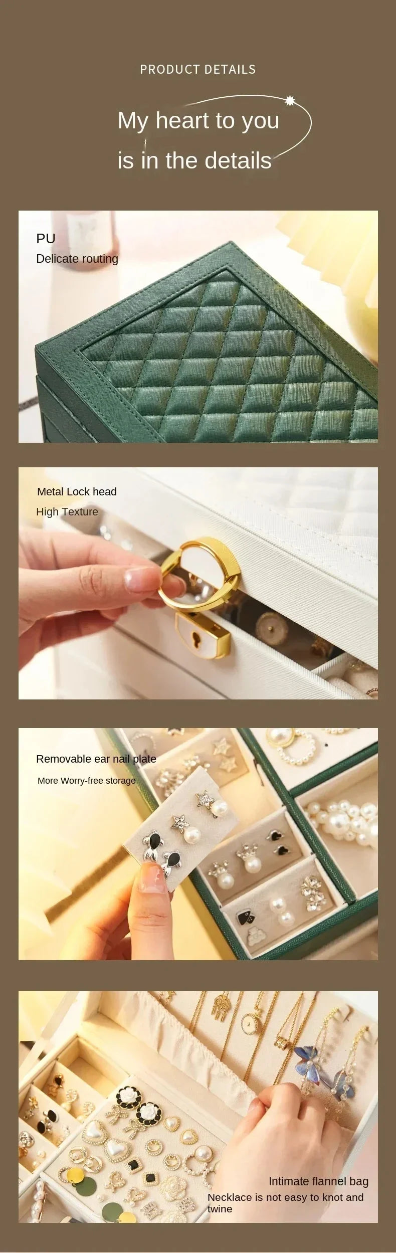 Three-layer Jewelry Storage Box for High-end Exquisite Necklaces, Earrings,Gold Jewelry and Hand Accessories with Large Capacity