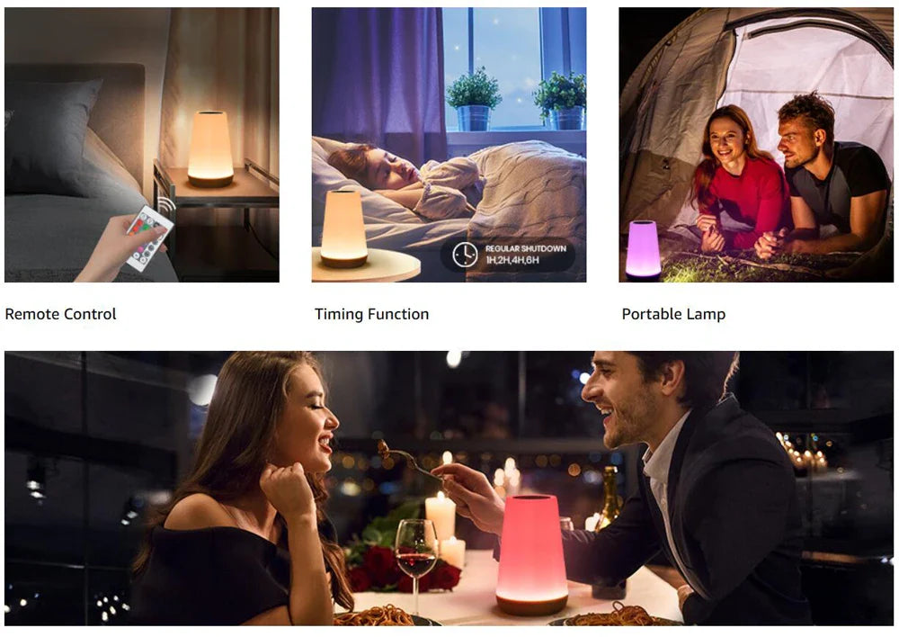 13 Color LED Changing Night Light RGB Remote Control Touch Dimmable Lamp Portable Table Bedside Lamp USB Rechargeable Night Lamp