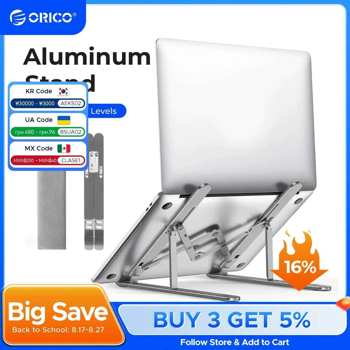 ORICO Foldable Laptop Stand Holder Riser Portable Adjustable Aluminum Notebook Stand Computer Stand 7 Angles for MacBook Tablets