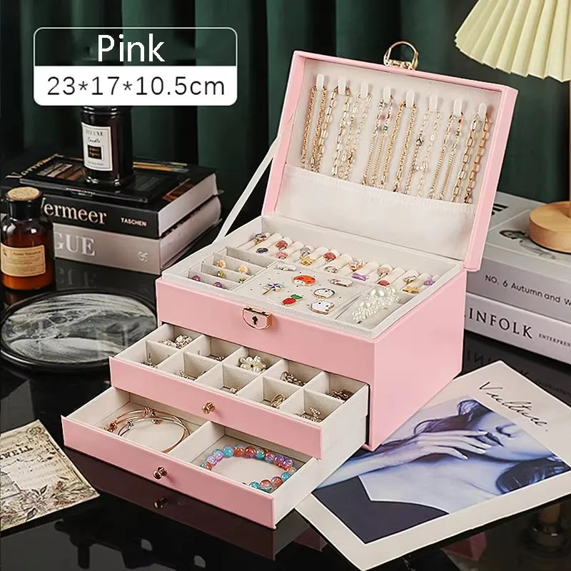Three-layer Jewelry Storage Box for High-end Exquisite Necklaces, Earrings,Gold Jewelry and Hand Accessories with Large Capacity