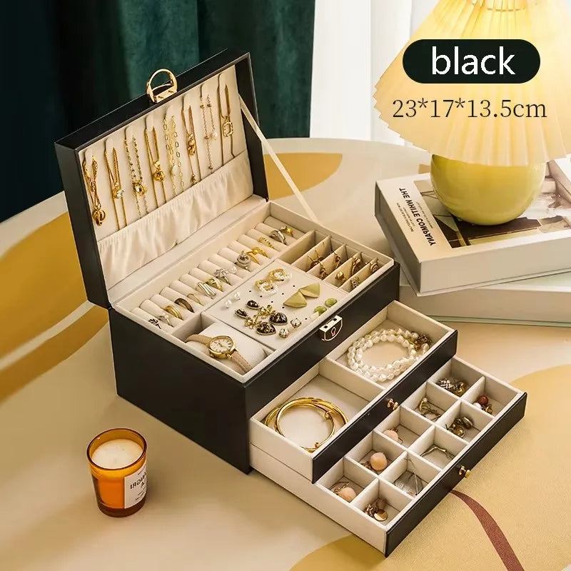Three-layer Jewelry Storage Box for High-end Exquisite Necklaces, Earrings,Gold Jewelry and Hand Accessories with Large Capacity