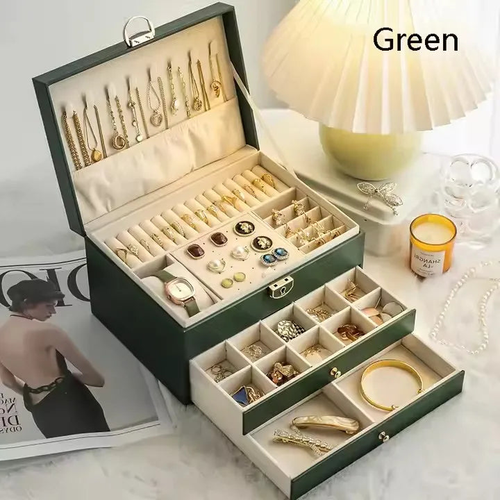 Three-layer Jewelry Storage Box for High-end Exquisite Necklaces, Earrings,Gold Jewelry and Hand Accessories with Large Capacity