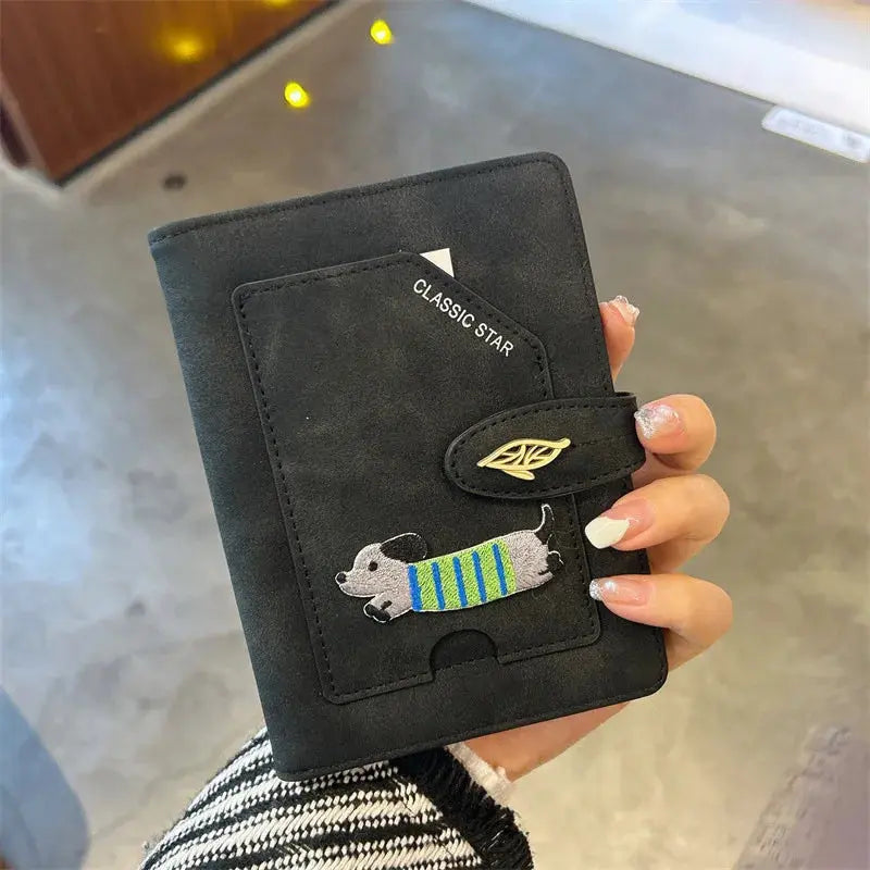 Cartoon Dogs Embroidered Passport Holder PU Leather Cute Passport Cover Multi-function Waterproof Ticket Clamp Travel Accessory