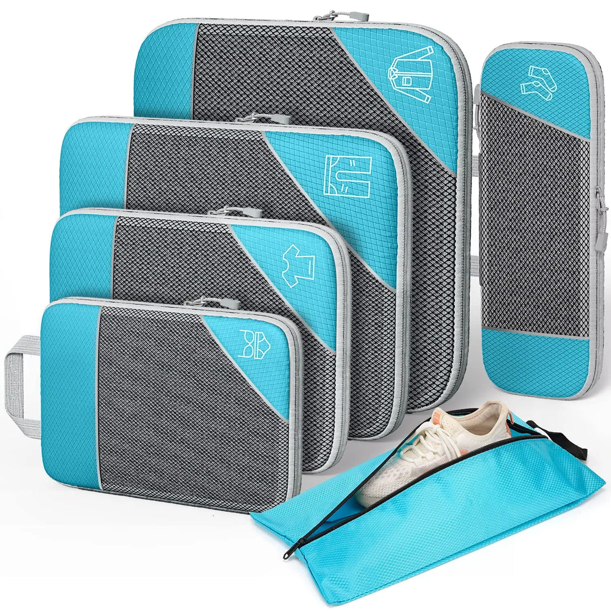 3/6PCS Compressed Packing Cubes Travel Storage Set With Shoe Bag Mesh Visual Luggage Organizer Portable Lightweight Suitcase Bag