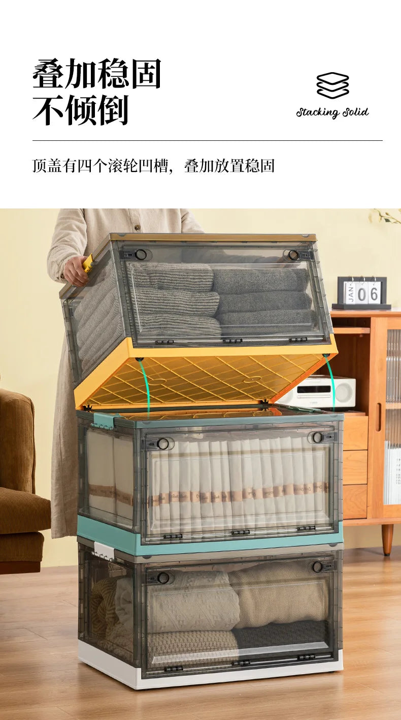 Foldable Storage Trunk Open Storage Box Transparent Storage Bin Home Wardrobe Clothes Organizer Large Capacity Sundries Box