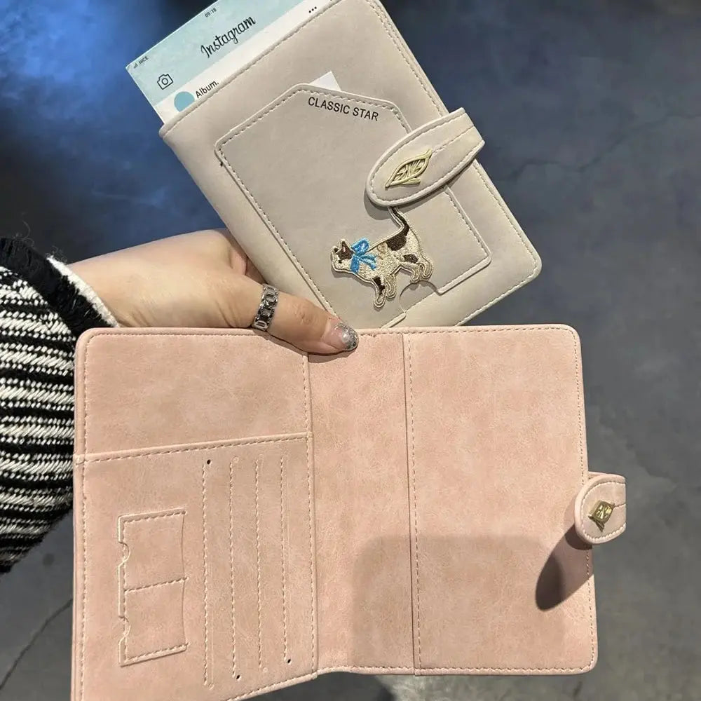 Cartoon Dogs Embroidered Passport Holder PU Leather Cute Passport Cover Multi-function Waterproof Ticket Clamp Travel Accessory