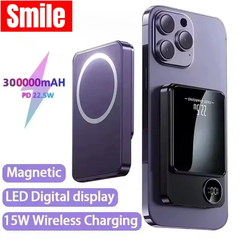 30000mAh MagSafe Power Bank - 15W Magnetic Wireless Charger with PD Fast Charge for iPhone 15/14/13 (Qi-Certified for Android)