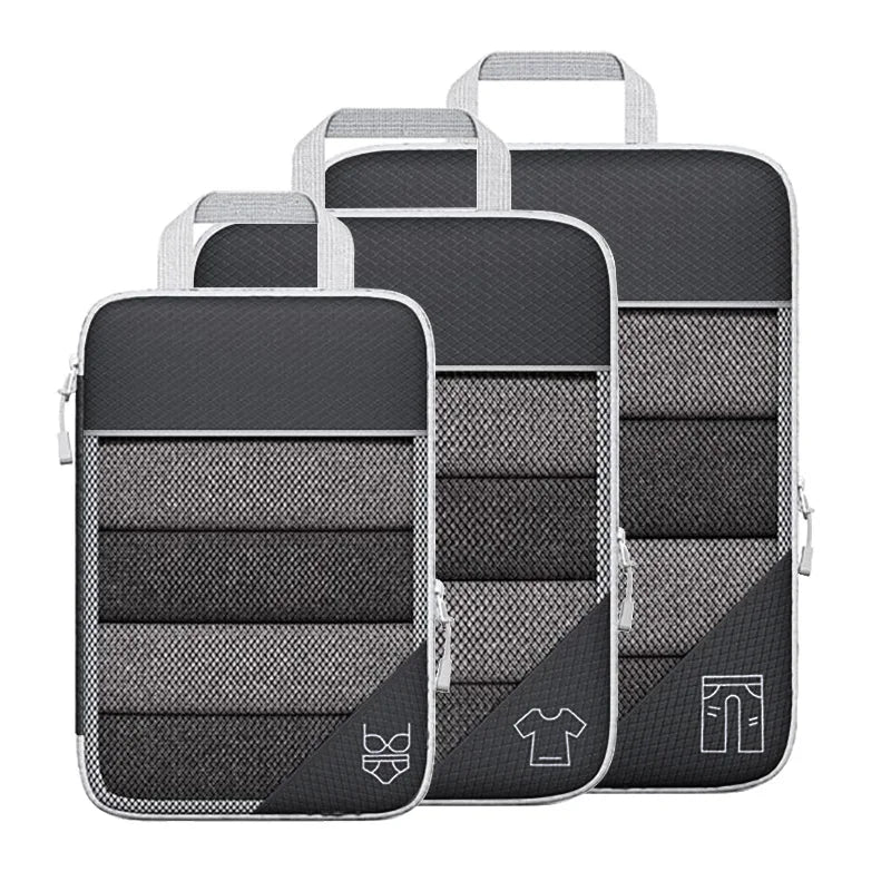 3/6PCS Compressed Packing Cubes Travel Storage Set With Shoe Bag Mesh Visual Luggage Organizer Portable Lightweight Suitcase Bag