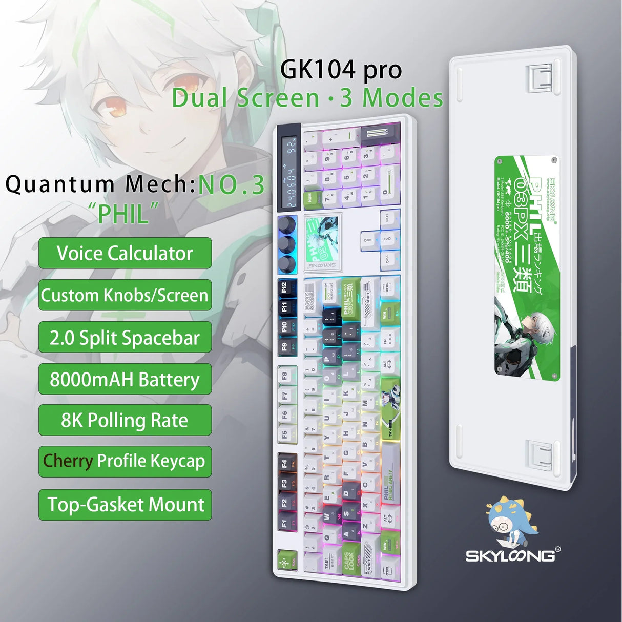 Wireless Mechanical Keyboard with 3.0 Screen 3 Knobs Hot-Swappable Silent Switch PBT keycaps