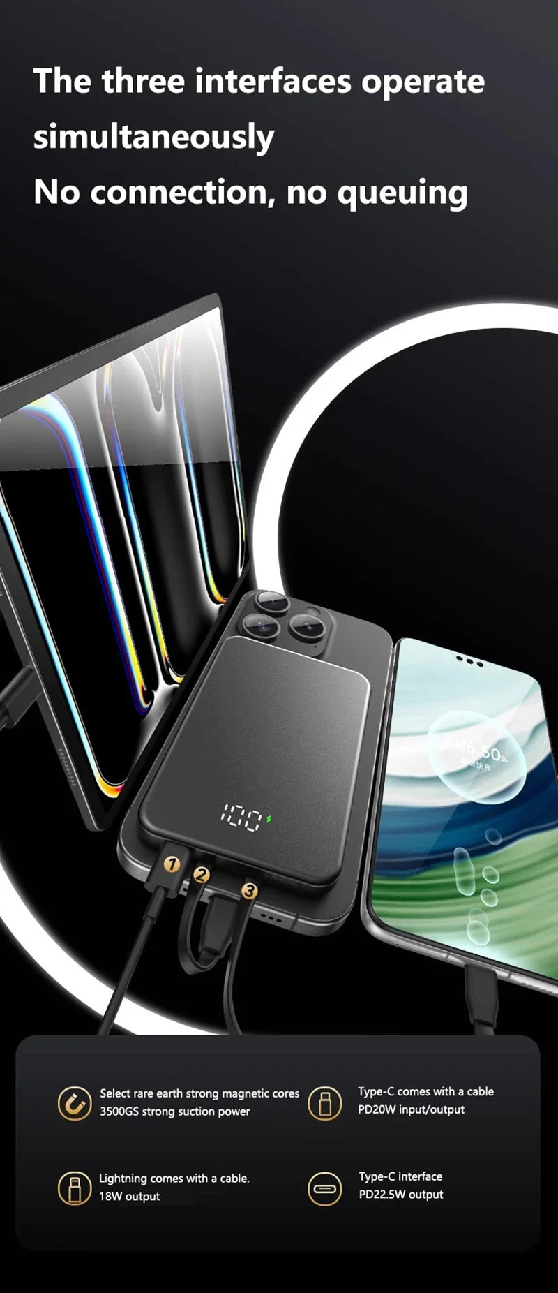 ONEPLUS 10000mAh Wireless Magnetic Power Bank Super Fast Charging Real Large Capacity Portable Battery Charger For iPhone Huawei