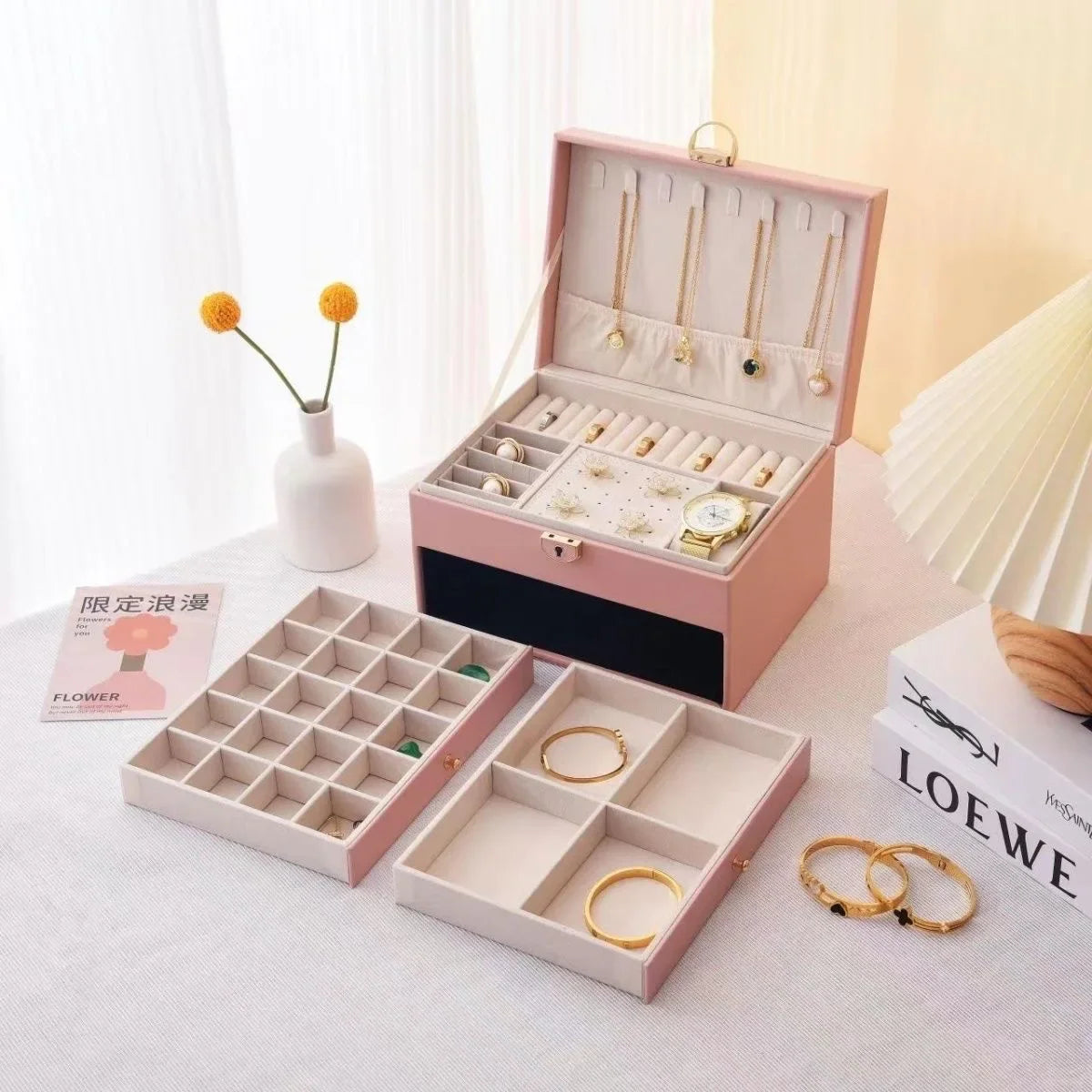 Three-layer Jewelry Storage Box for High-end Exquisite Necklaces, Earrings,Gold Jewelry and Hand Accessories with Large Capacity