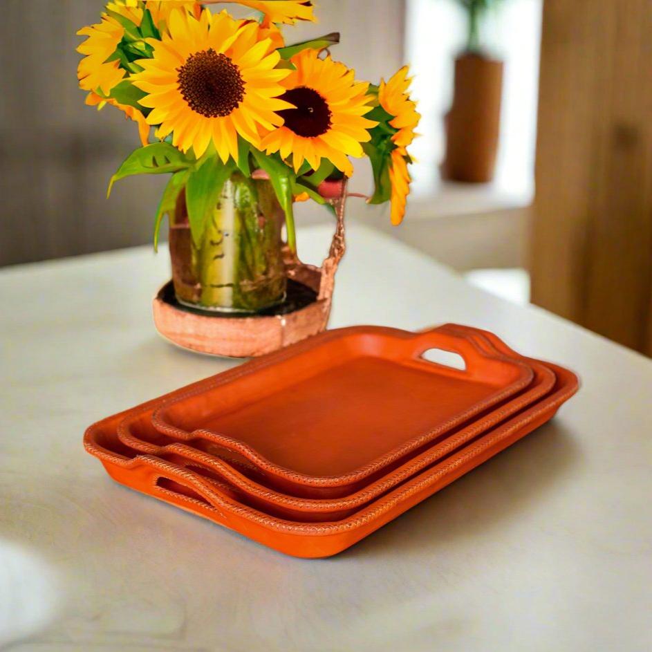 SimetrĂa | Nesting Serving Tray Set (3) w/ Cutout Handles