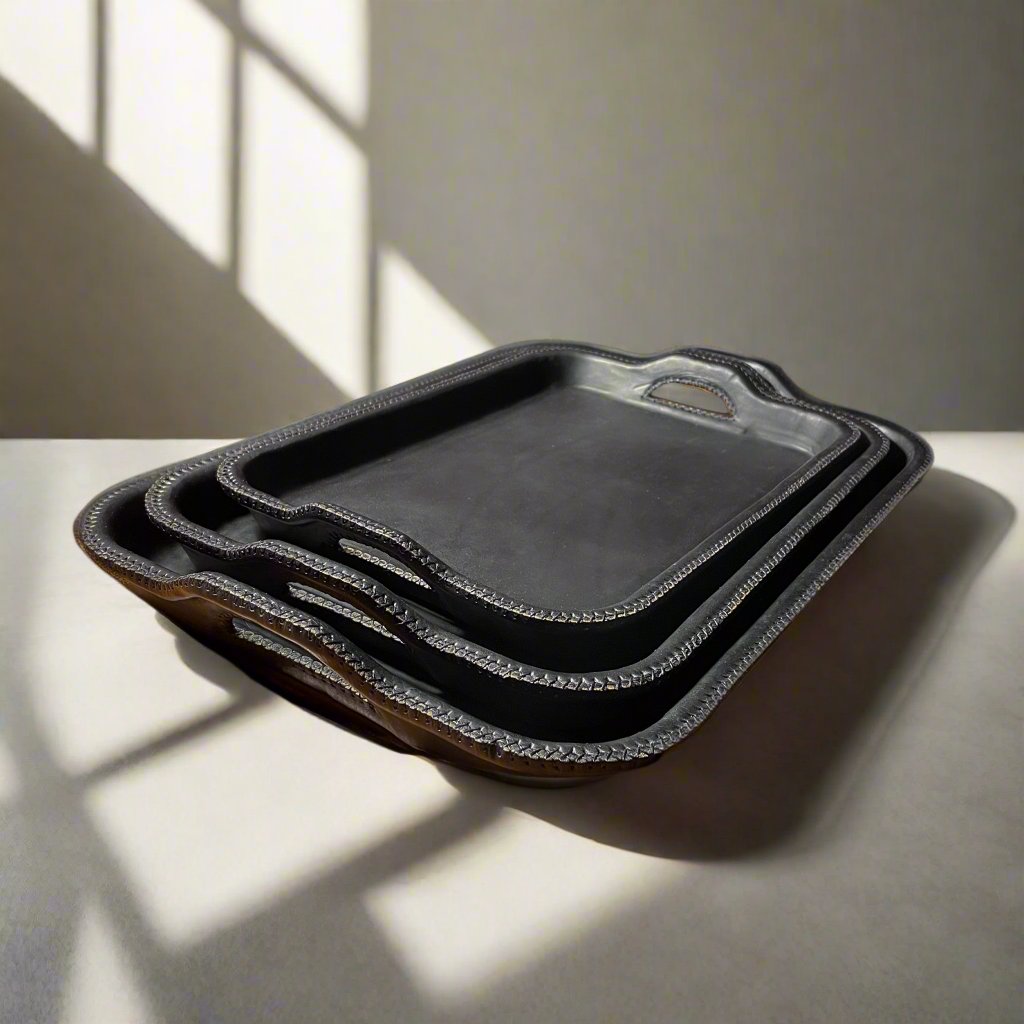 SimetrĂa | Nesting Serving Tray Set (3) w/ Cutout Handles