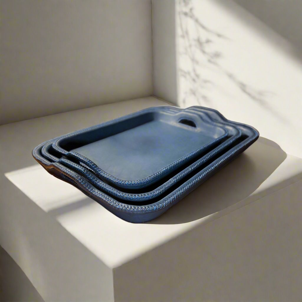 SimetrĂa | Nesting Serving Tray Set (3) w/ Cutout Handles