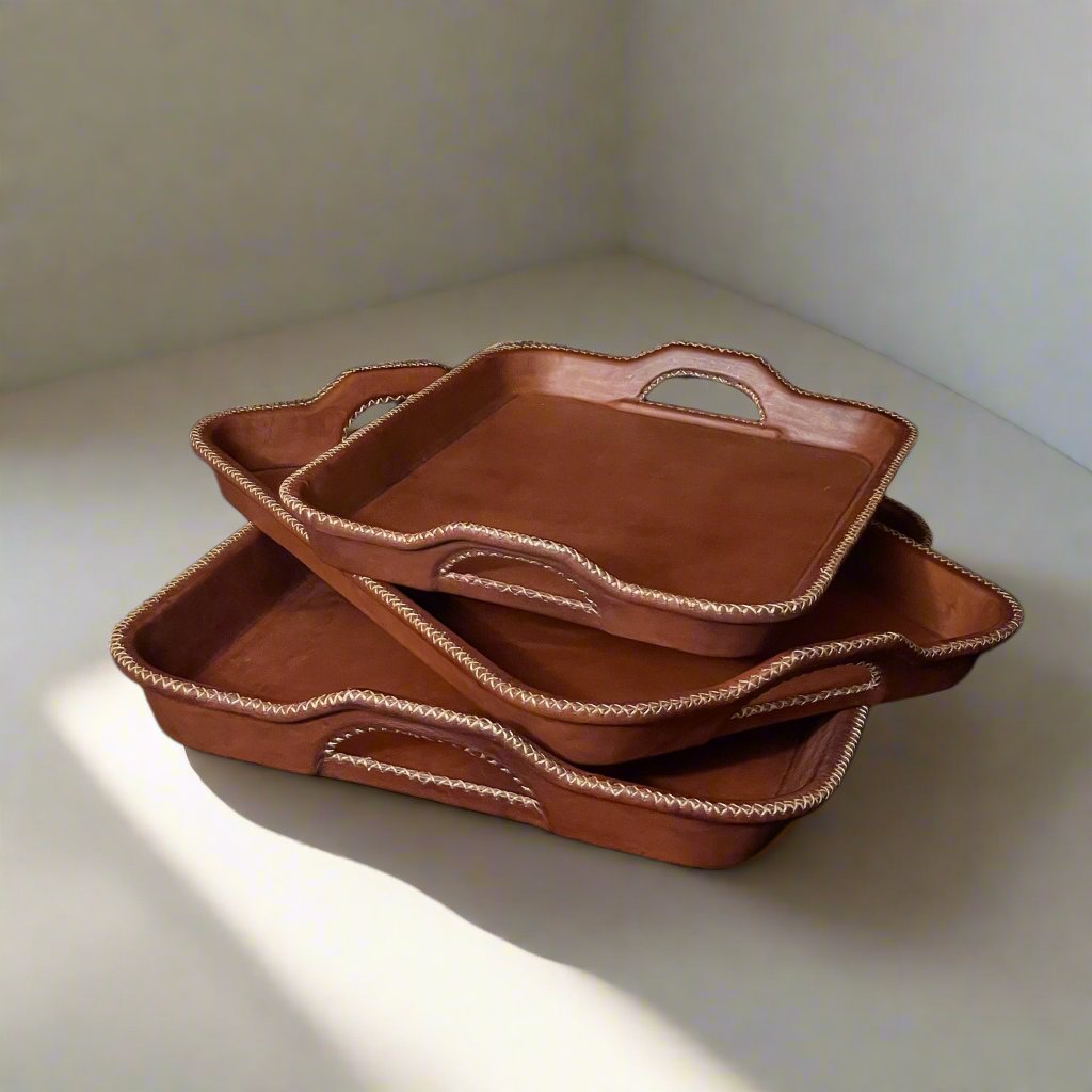 SimetrĂa | Nesting Serving Tray Set (3) w/ Cutout Handles