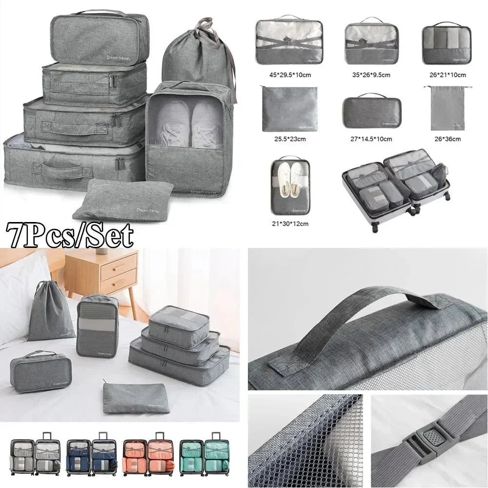 8/7/6 Pieces Set Travel Organizer Storage Bags Suitcase Packing Cubes Set Cases Portable Folding Luggage Clothes Shoe Tidy Pouch