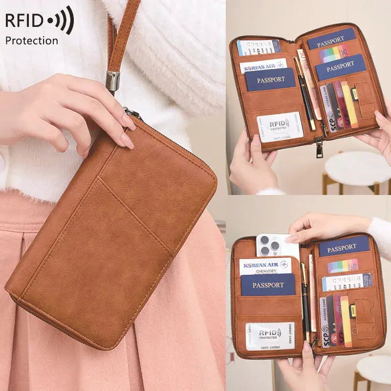 New Travel Passport Clip Wallet Women and Men Multifunctional PU Leather Card Holde RFID Anti Theft Swiping Wallets Storage Bag