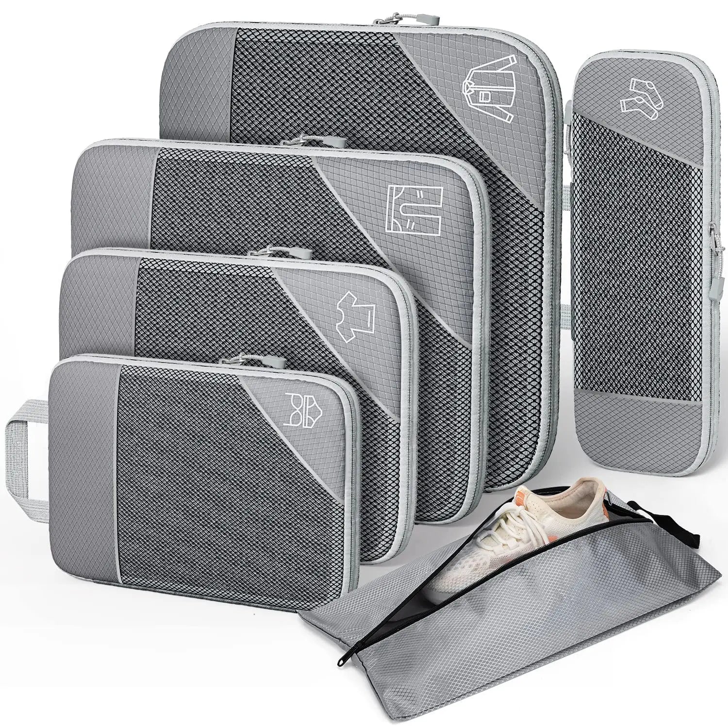 3/6PCS Compressed Packing Cubes Travel Storage Set With Shoe Bag Mesh Visual Luggage Organizer Portable Lightweight Suitcase Bag