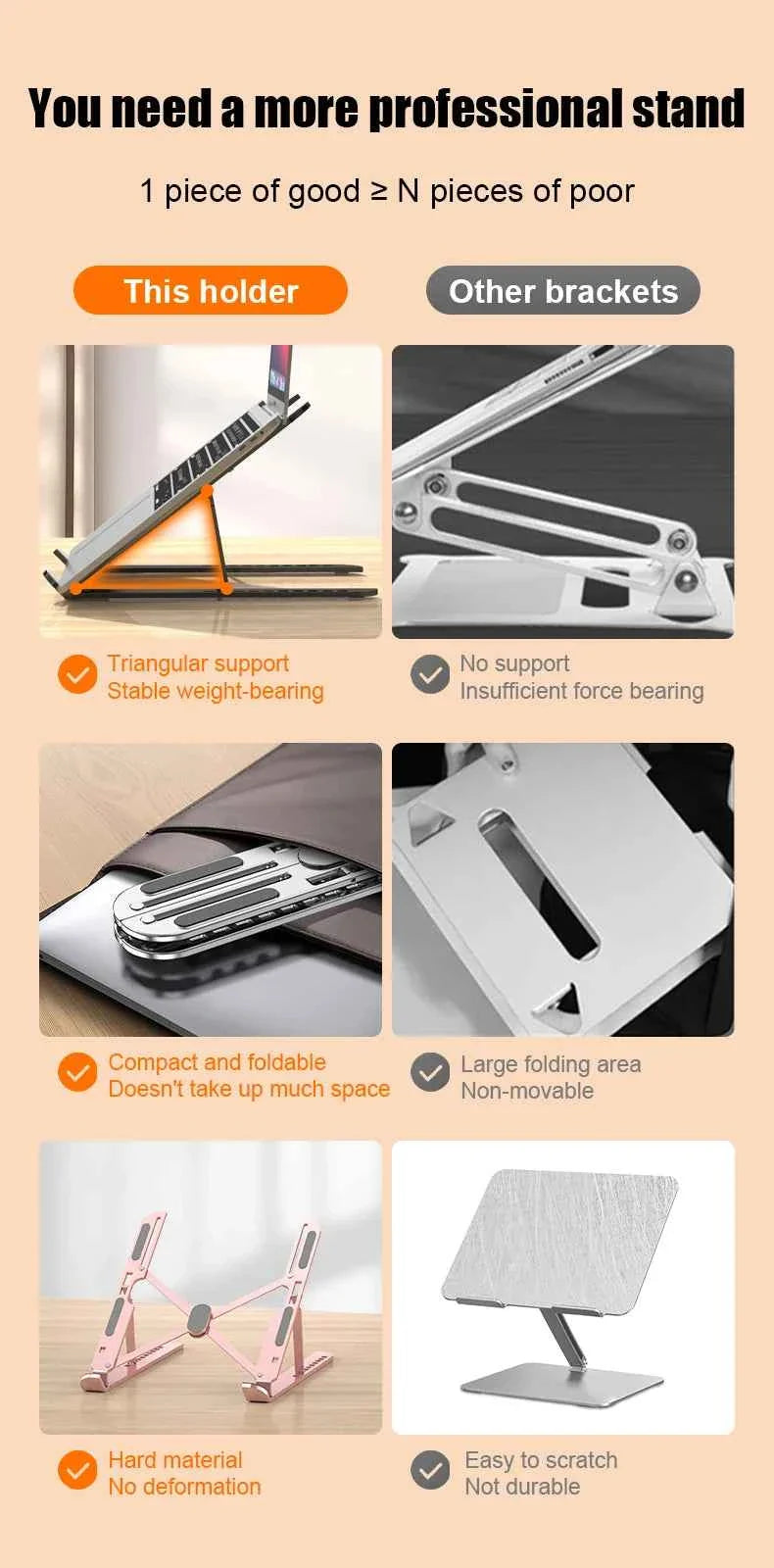 Aluminum Alloy Laptop Holder Stand Adjustable Foldable Portable for Notebook Computer Bracket Lifting Cooling Holder Non-slip