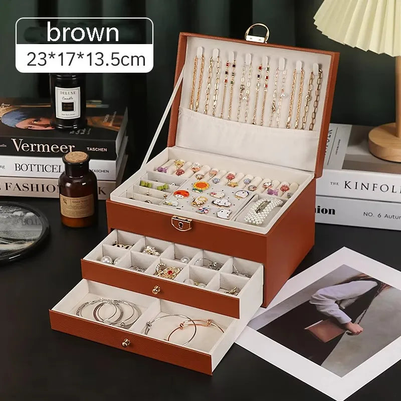 Three-layer Jewelry Storage Box for High-end Exquisite Necklaces, Earrings,Gold Jewelry and Hand Accessories with Large Capacity