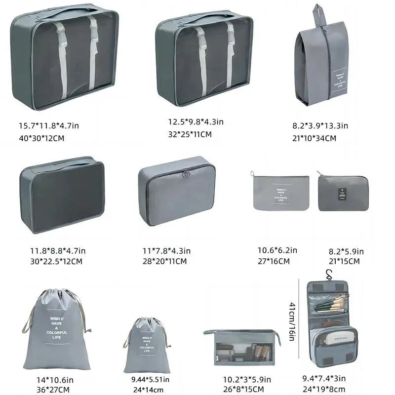 8/9/10/11 Pcs Set Travel Organizer Storage Bags Suitcase Packing Cubes Set Cases Portable Luggage Clothe Shoe Tidy Pouch Folding
