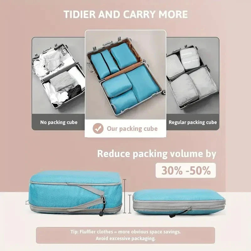 Travel Compression Packing Cubes Suitcase Luggage Organizer Set Zipper Foldable Storage Bag for Clothes Shoes Travel Accessories