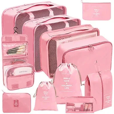 8/9/10/11 Pcs Set Travel Organizer Storage Bags Suitcase Packing Cubes Set Cases Portable Luggage Clothe Shoe Tidy Pouch Folding