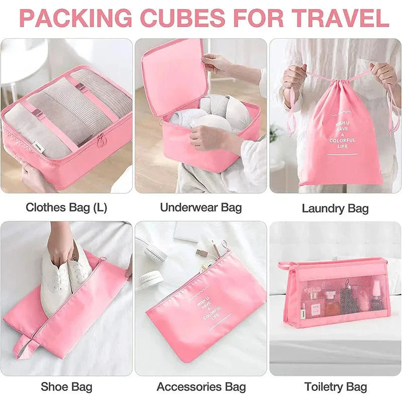 8/9/10/11 Pcs Set Travel Organizer Storage Bags Suitcase Packing Cubes Set Cases Portable Luggage Clothe Shoe Tidy Pouch Folding