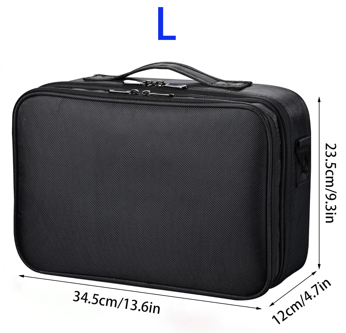 Large capacity travel makeup case, portable artist organizer with adjustable dividers and shoulder strap for toiletries jewelry