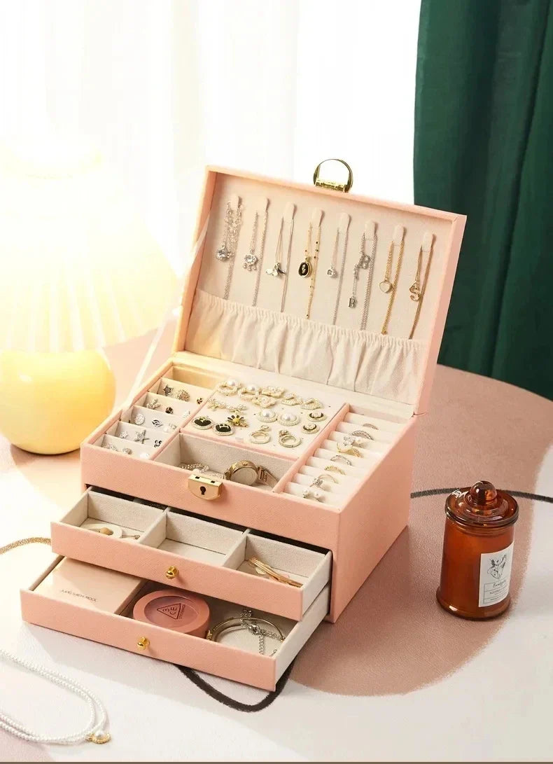 Three-layer Jewelry Storage Box for High-end Exquisite Necklaces, Earrings,Gold Jewelry and Hand Accessories with Large Capacity