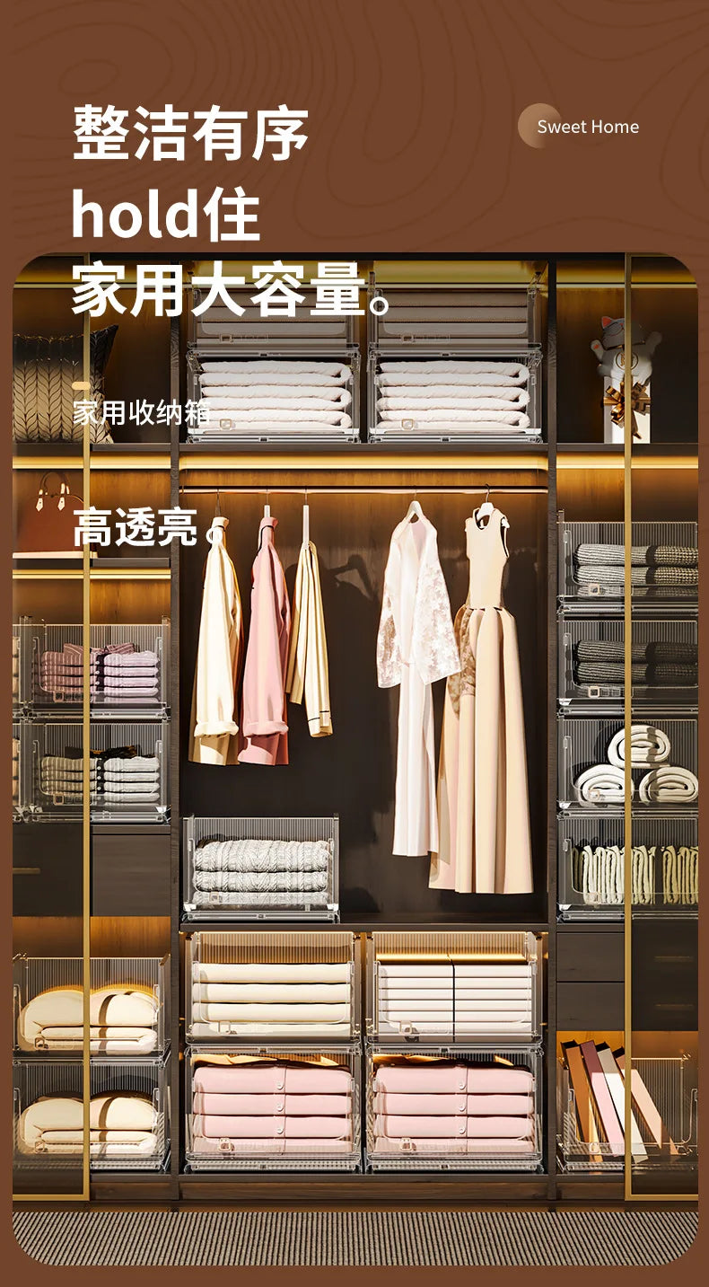 Large Capacity Foldable Storage Box Plastic Clothes Organizer Transparent Home Storage Trunk for Clothes Sundries Organizer