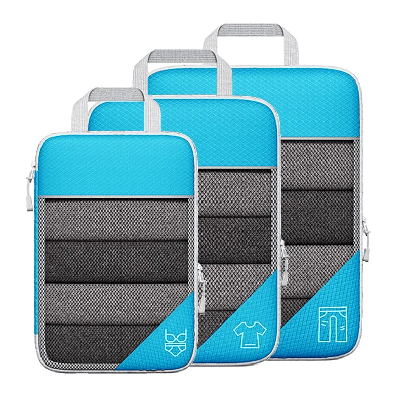 3/6PCS Compressed Packing Cubes Travel Storage Set With Shoe Bag Mesh Visual Luggage Organizer Portable Lightweight Suitcase Bag