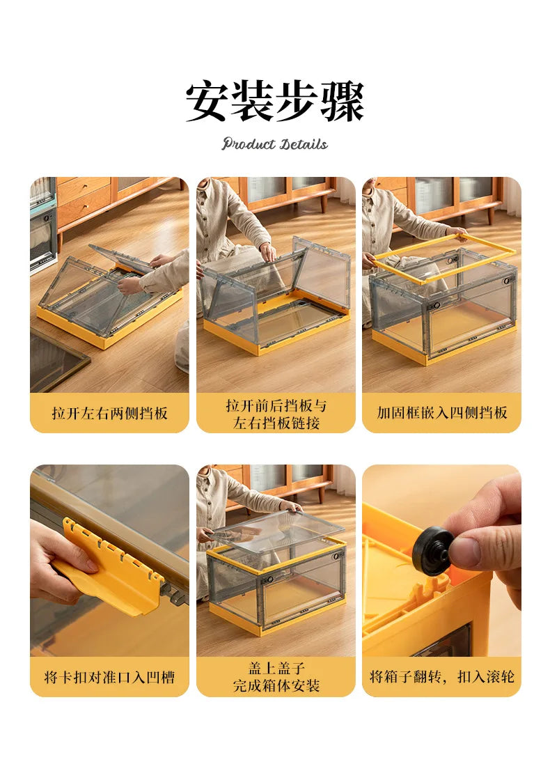 Foldable Storage Trunk Open Storage Box Transparent Storage Bin Home Wardrobe Clothes Organizer Large Capacity Sundries Box