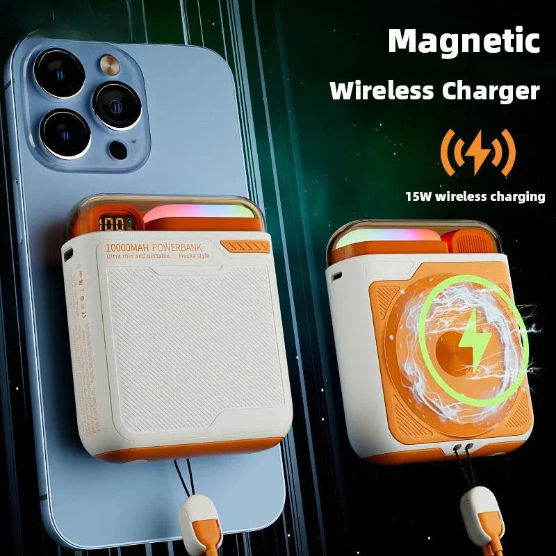 10000mAh Wireless Power Bank with Stand USB C Cable PD20W Fast Charging Magnetic External Spare Battery for IPhone Samsung Xiaom