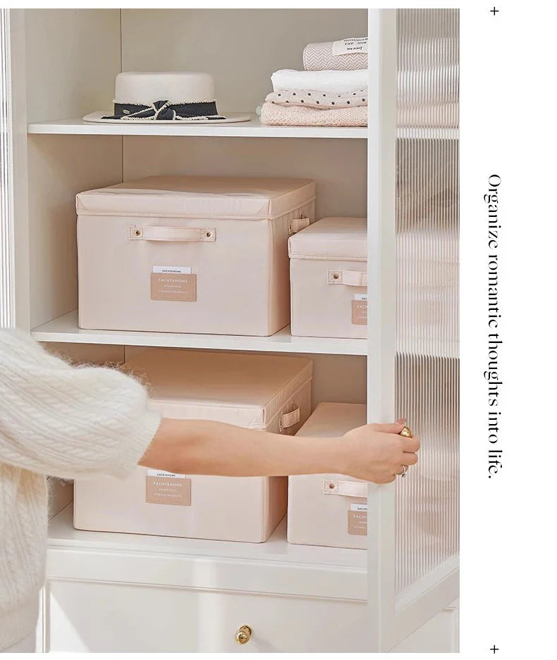 Fabric Foldable Storage Box With Lid Organizer For Clothes Large Capacity Quilt Blanket Toy Storage Closet Wardrobe Organizer