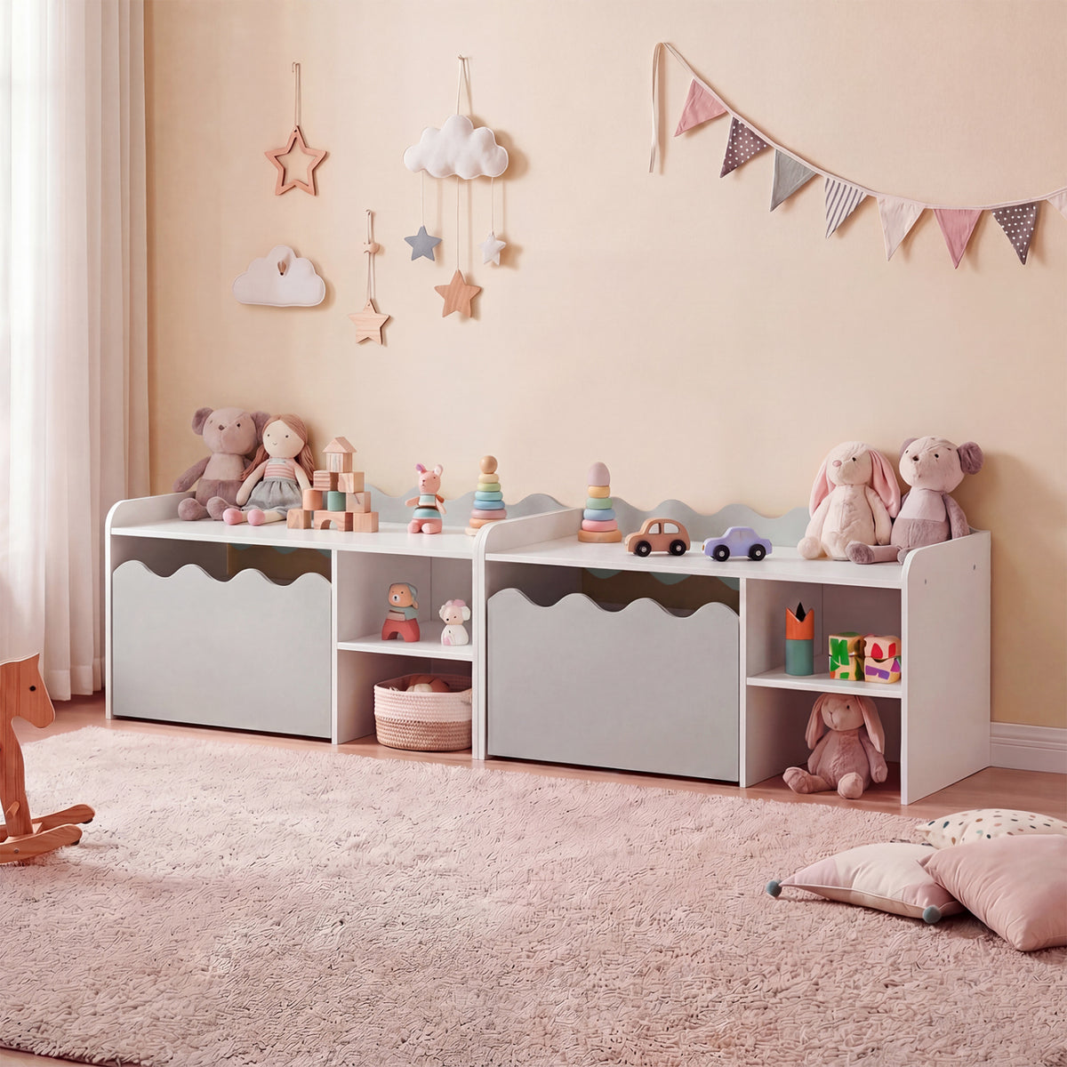 Scalloped Kids Bookshelf and Toy Storage Organizer for Playroom