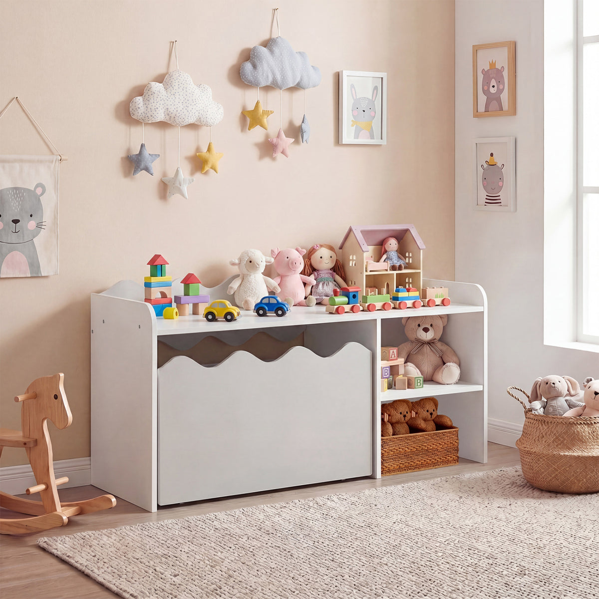 Scalloped Kids Bookshelf and Toy Storage Organizer for Playroom