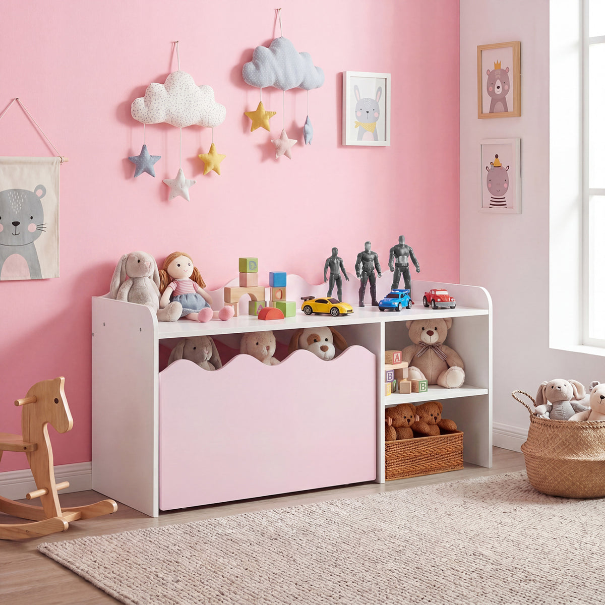 Scalloped Kids Bookshelf and Toy Storage Organizer for Playroom