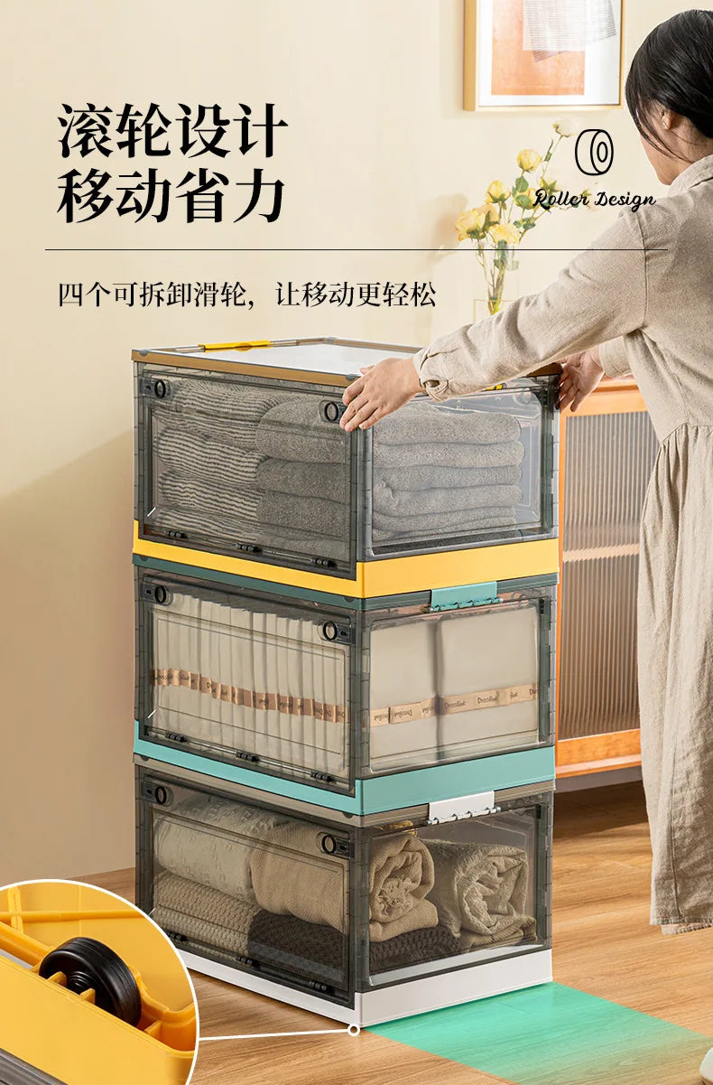 Foldable Storage Trunk Open Storage Box Transparent Storage Bin Home Wardrobe Clothes Organizer Large Capacity Sundries Box