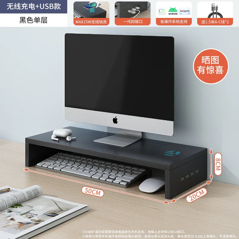 Desktop Computer Monitor Support With USB Office Desk Storage Box Monitor Stand Screen Holder Pc Laptop Home Office Desk ForGift