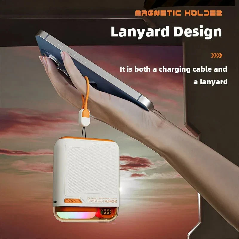 10000mAh Wireless Power Bank with Stand USB C Cable PD20W Fast Charging Magnetic External Spare Battery for IPhone Samsung Xiaom