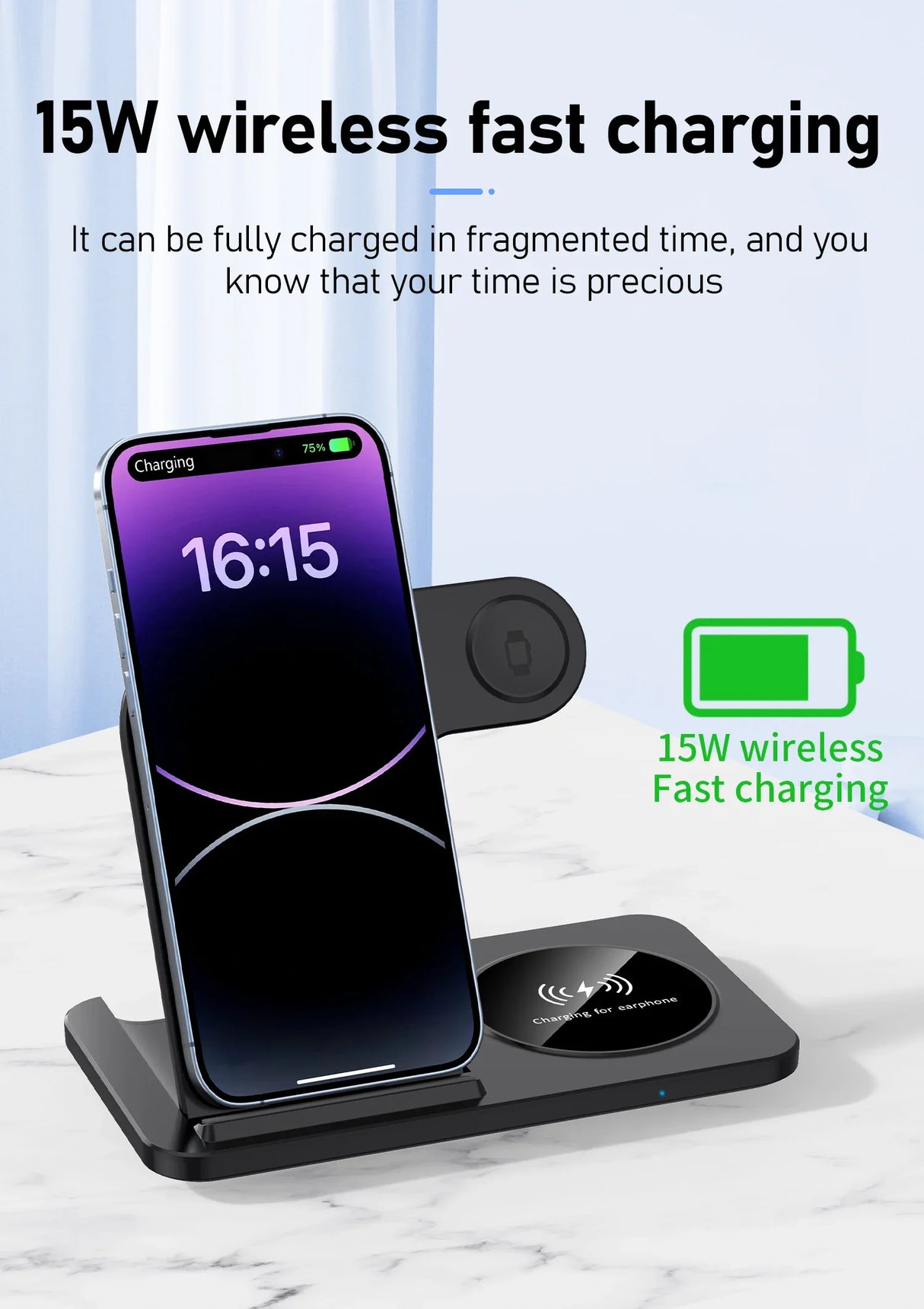 3 in 1 Wireless Charger Stand Pad For iPhone 15 14 13 12 X Max Foldable Fast Charging Station Dock For IWatch 8 7 SE AirPods Pro