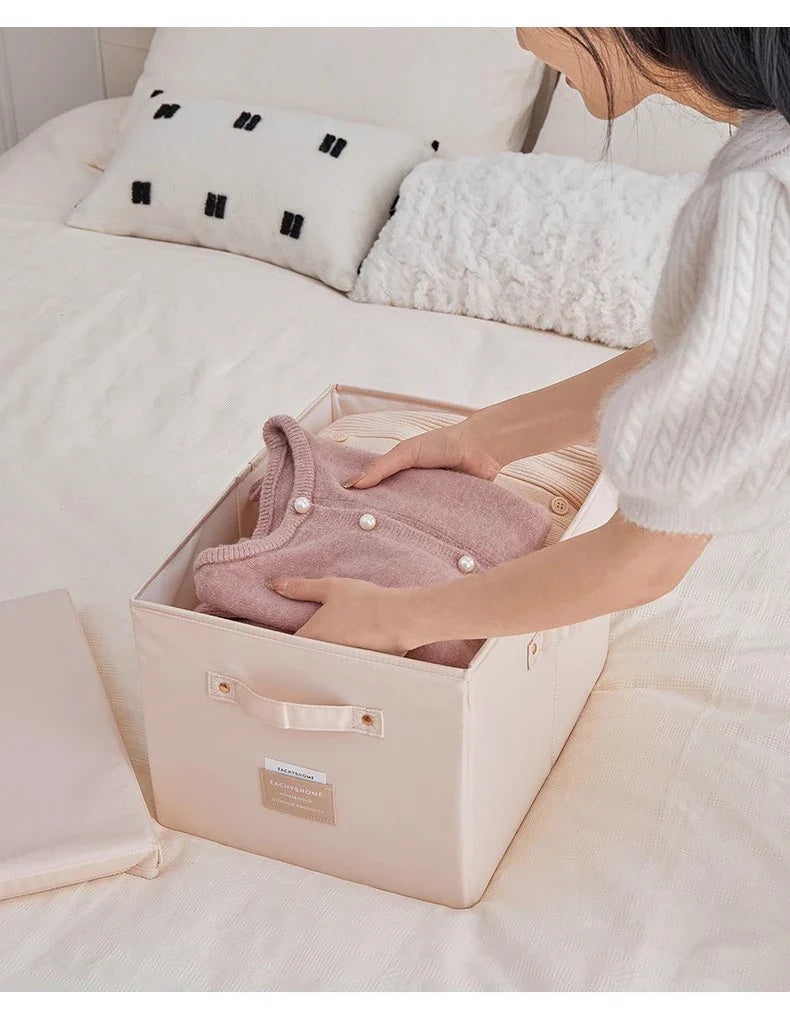 Fabric Foldable Storage Box With Lid Organizer For Clothes Large Capacity Quilt Blanket Toy Storage Closet Wardrobe Organizer