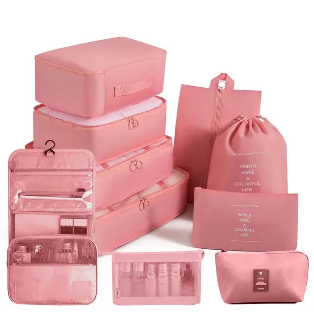 8/9/10/11 Pcs Set Travel Organizer Storage Bags Suitcase Packing Cubes Set Cases Portable Luggage Clothe Shoe Tidy Pouch Folding