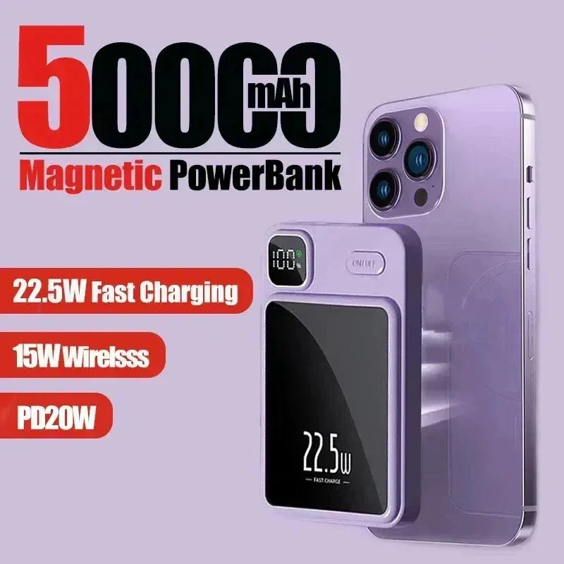OnePlus 50000mAh Magnetic Wireless Charger Power Bank External Battery Fast Charging PowerBank For Android iPhone 15 16 Xiaomi